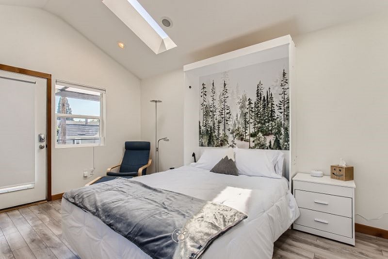Main living/sleeping area with murphy bed down.