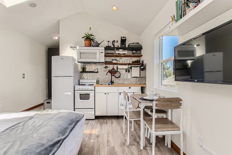 Main living/sleeping area with murphy bed down.