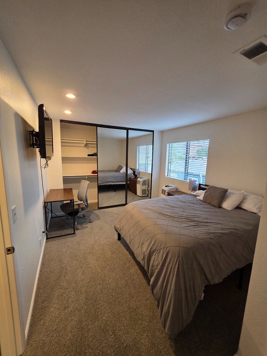 Desk with office chair and TV in your bedroom. Plenty of closet space.