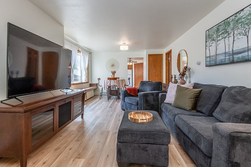 Living room and dining space