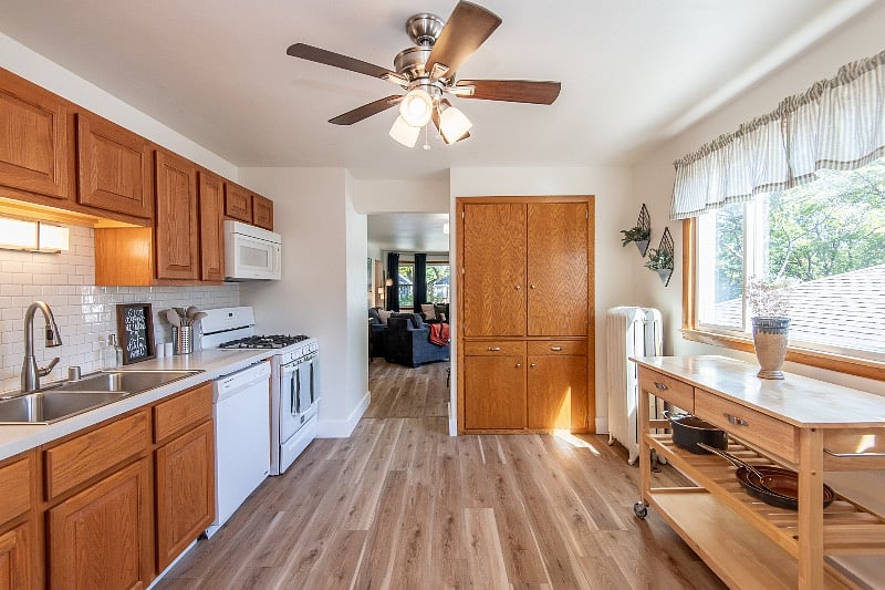 Kitchen facing into living room