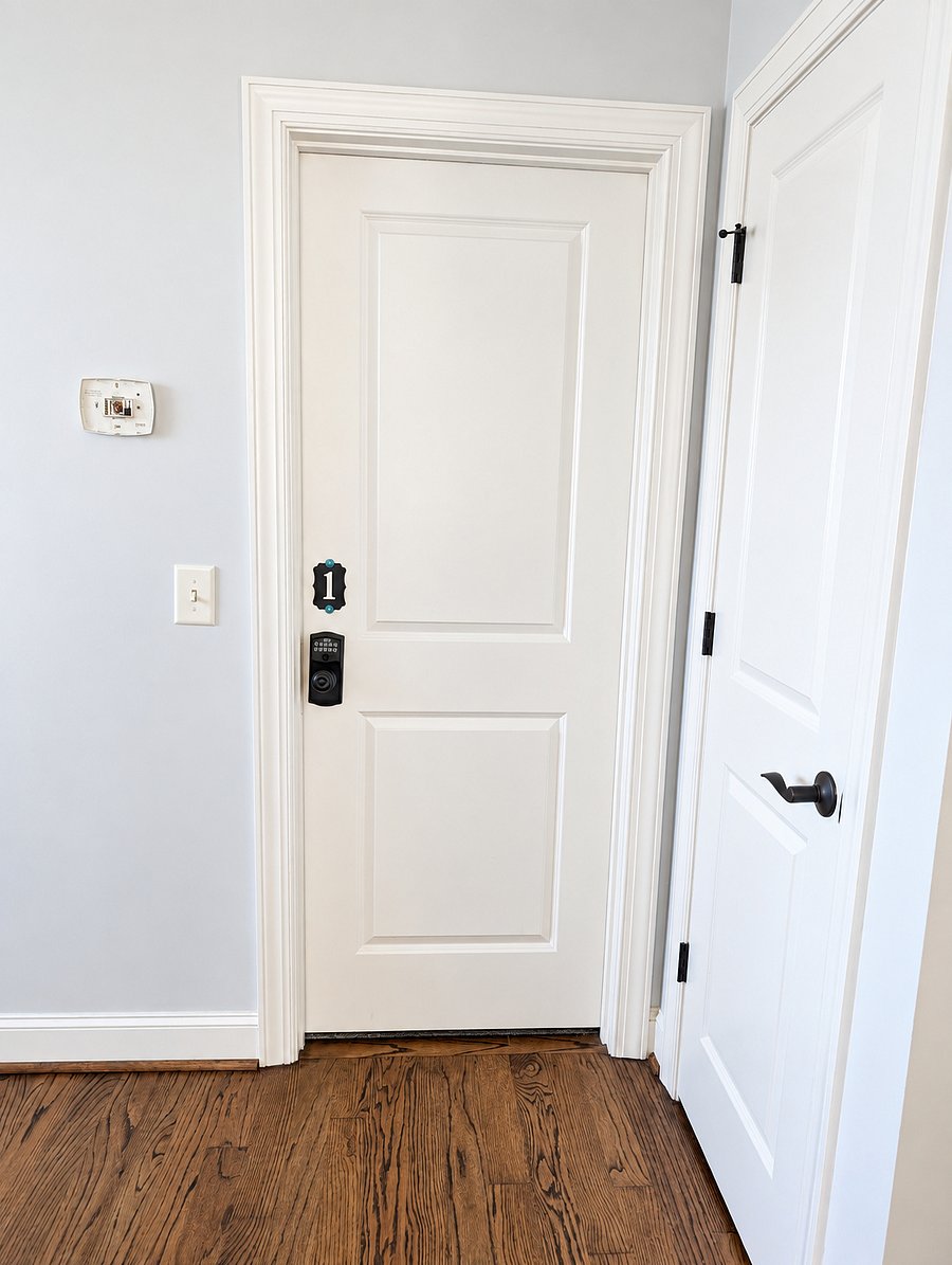 Room 1 - Master Suite entrance with keypad lock and numbered door.