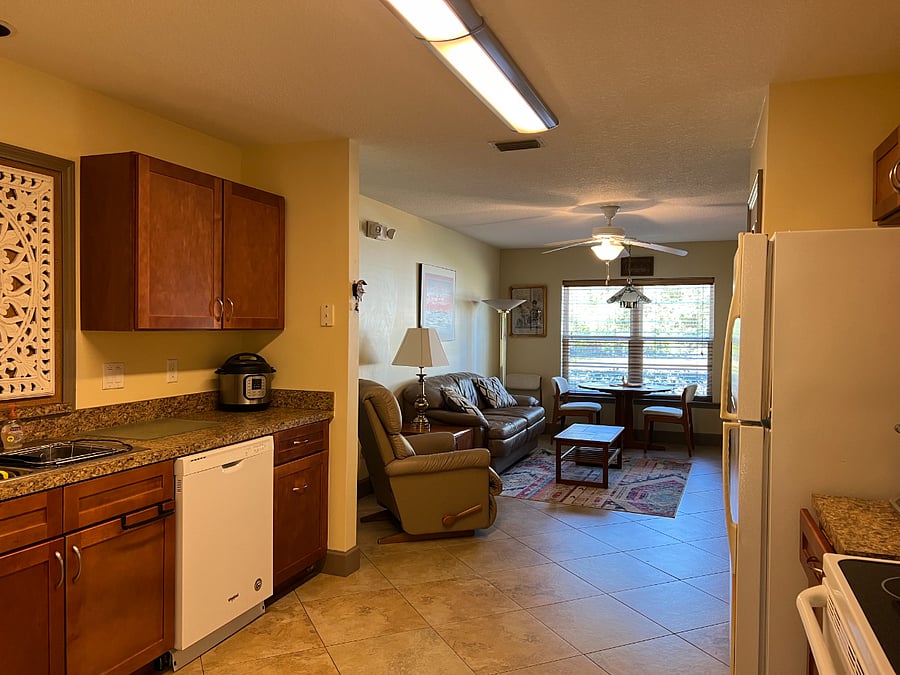 view from kitchen to living room