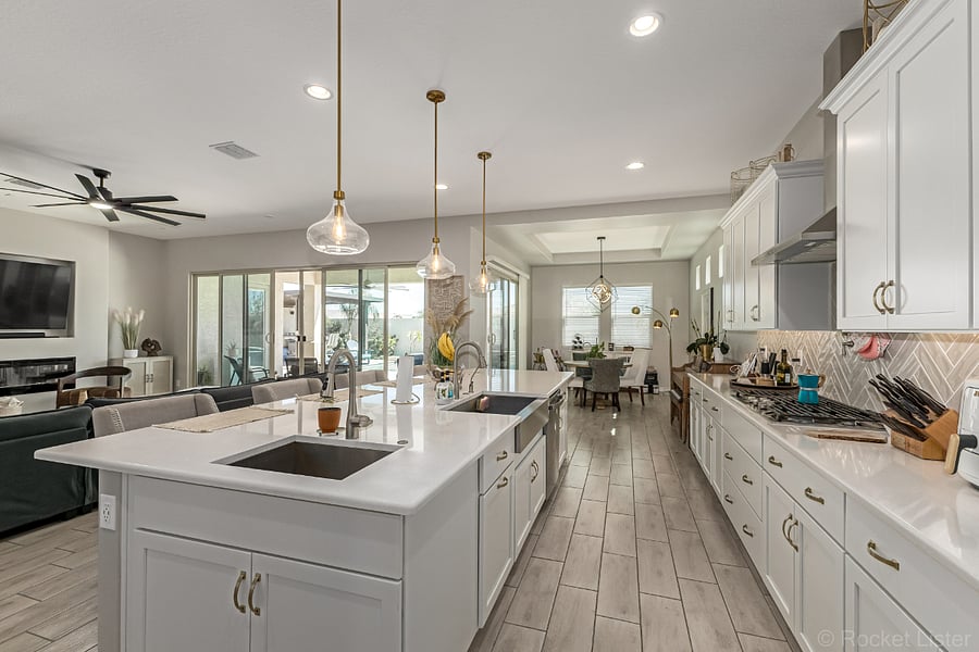 Full kitchen fully equippped with air fryer, microwave, coffee maker pots & pans, cooking utensils.