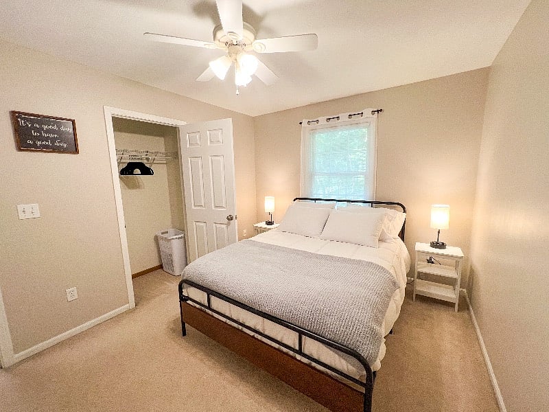Bedroom 1 has a closet & laundry hamper