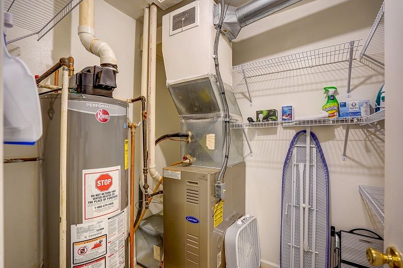 Mechanical room has extra space in case you need more space for storage.