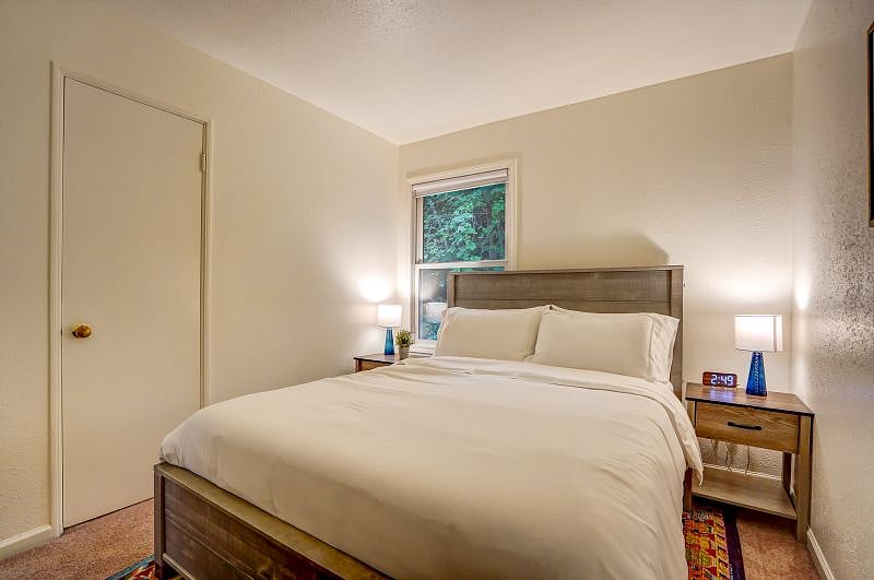 Queen bed with closet.
