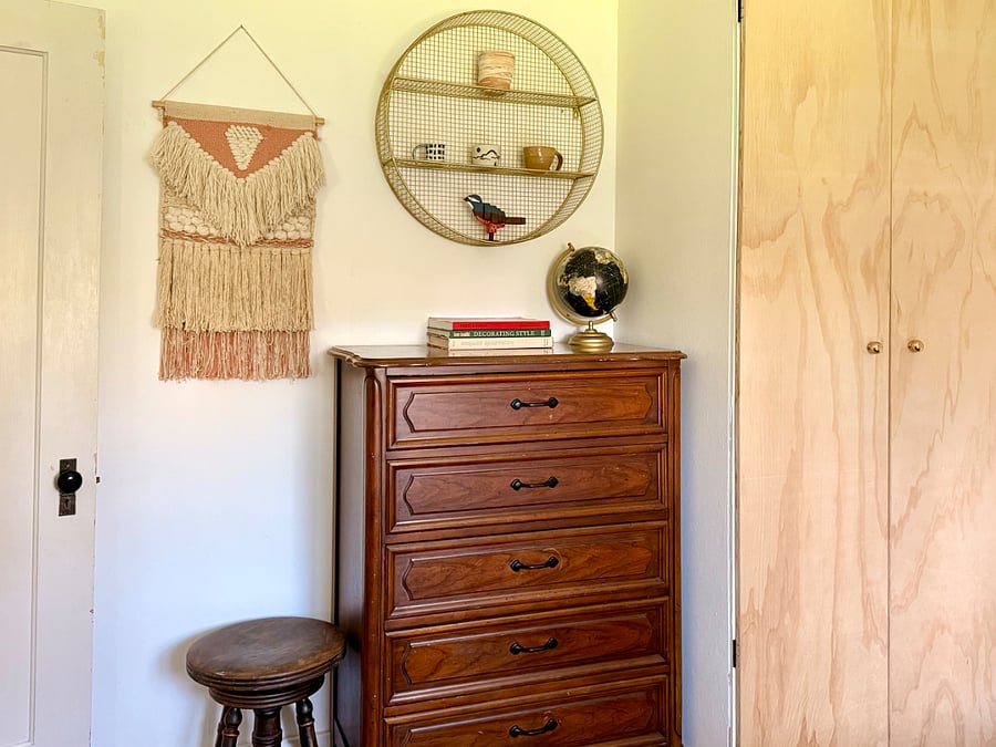 Guest Room - front yard facing, full bed with space under  for luggage storage, small closet, dresser, working piano (out of tune)