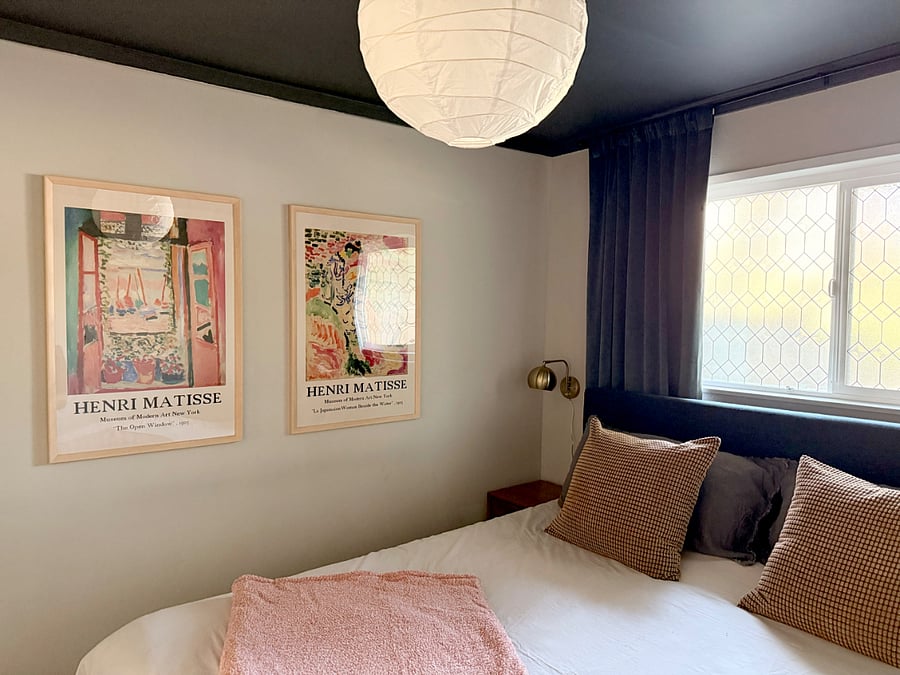 Primary - king bed, black out curtains, closet, full length mirror, front house facing
