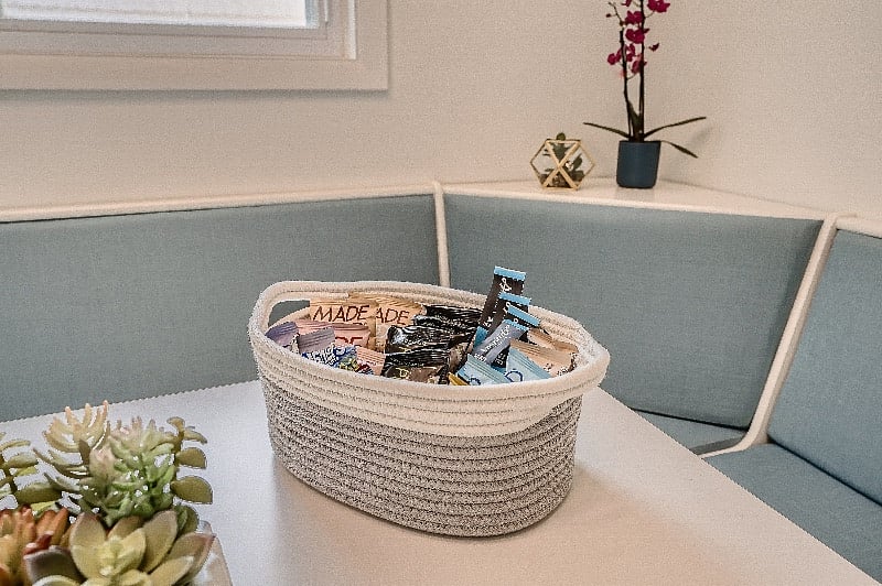 Your welcome basket, with high-quality snacks :)