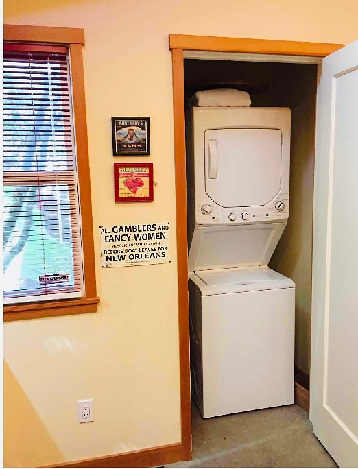Washer & dryer + cleaning supplies, toolkit, first aid kit, vacuum, etc