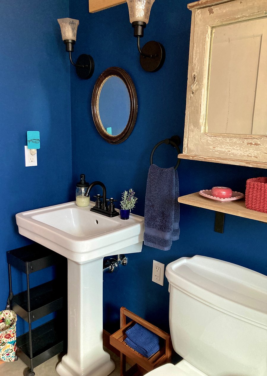 Bathroom pedestal sink & restored antique medicine chest