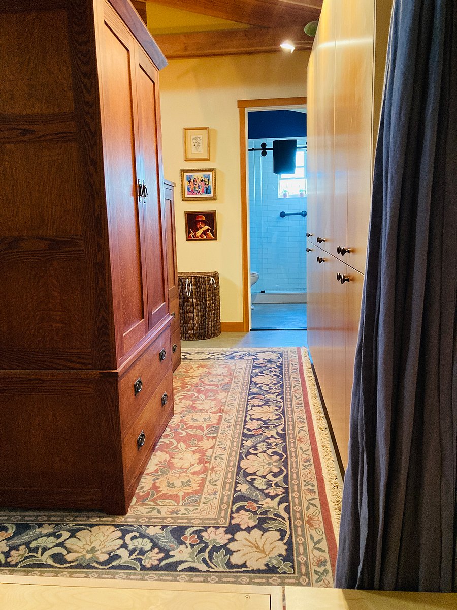 View from bed toward bathroom