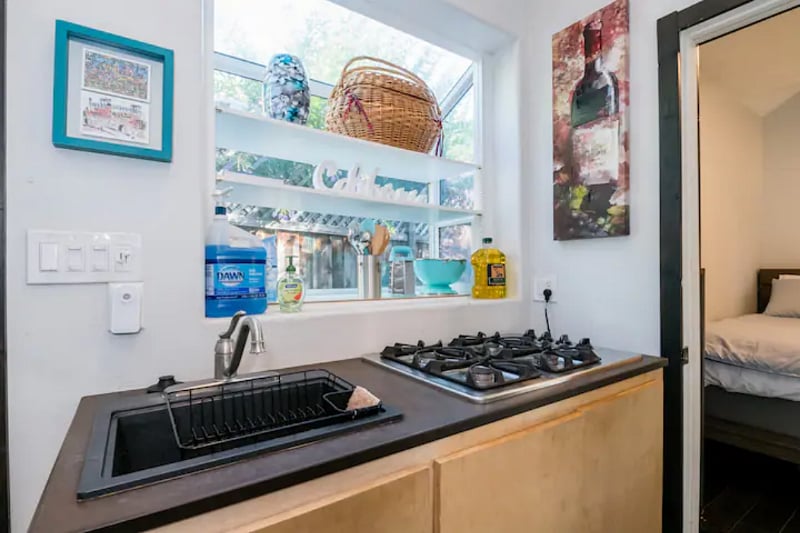 Stove top + sink with ample natural light + sunshine.