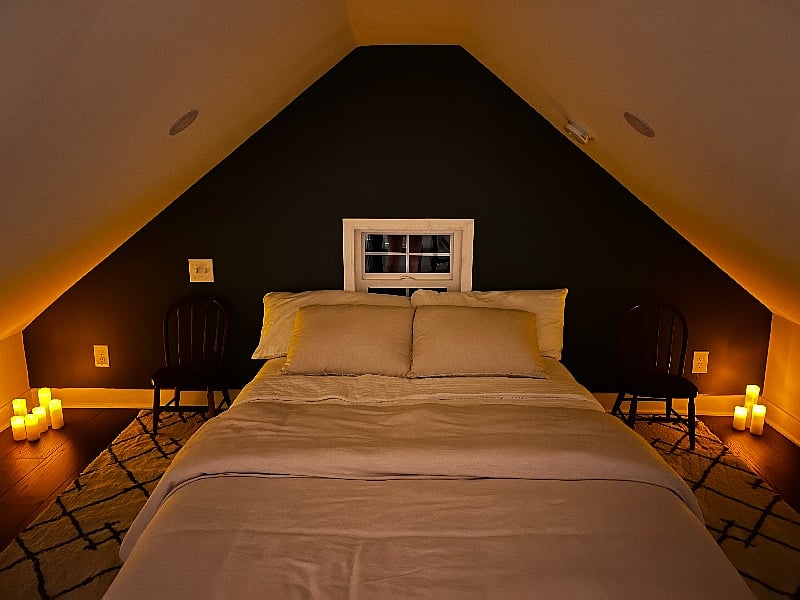 Remote controlled flameless candles provide a moody vibe at night.