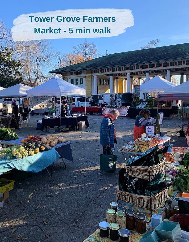 Tower Grove Farmers Market (checkout their FB page) is only a five minute walk from the apartment! It's hands down the best farmers market in St. Louis.