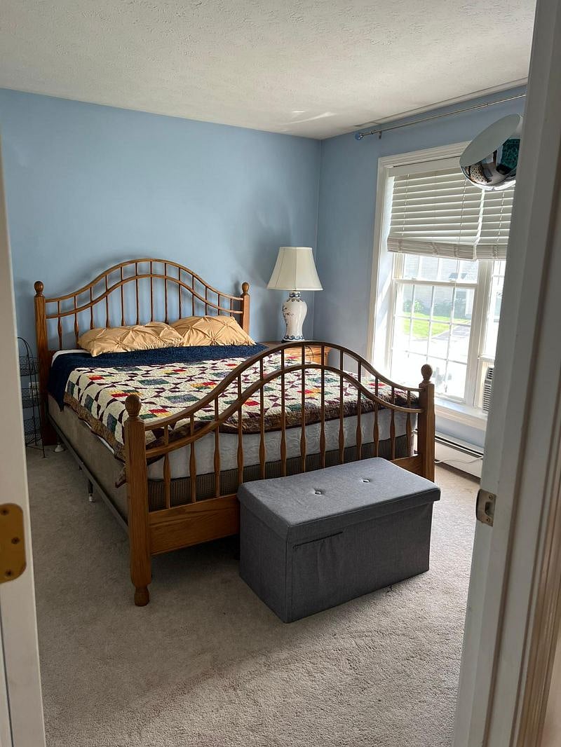 Your room with queen-size bed, AC, closet, and dresser