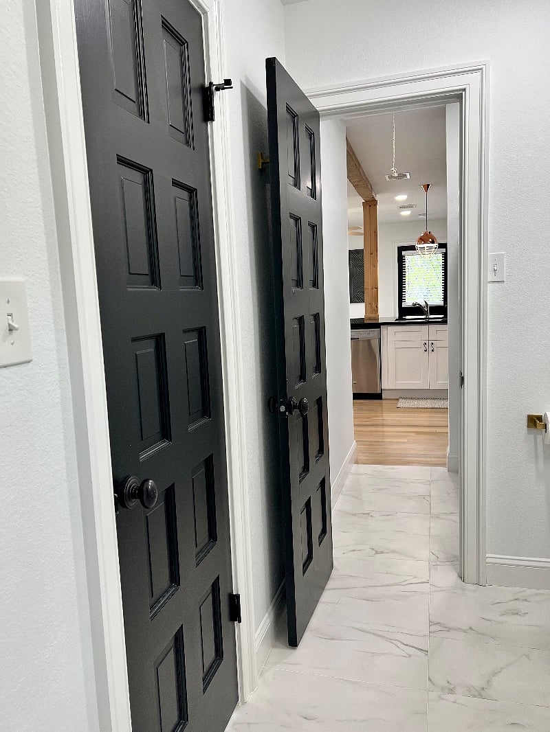 View from bath into laundry area.
