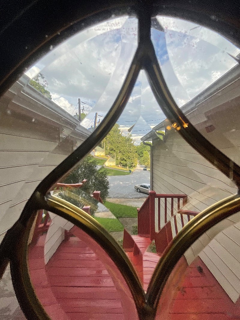 Street view through front door window.