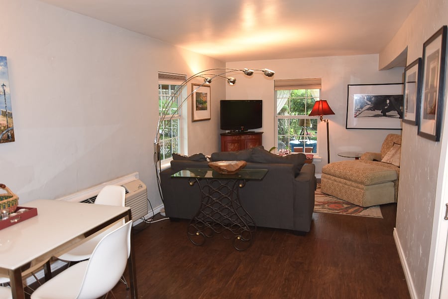 View from kitchen to sitting area 