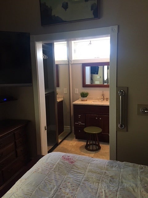 Vanity and standard size closet.