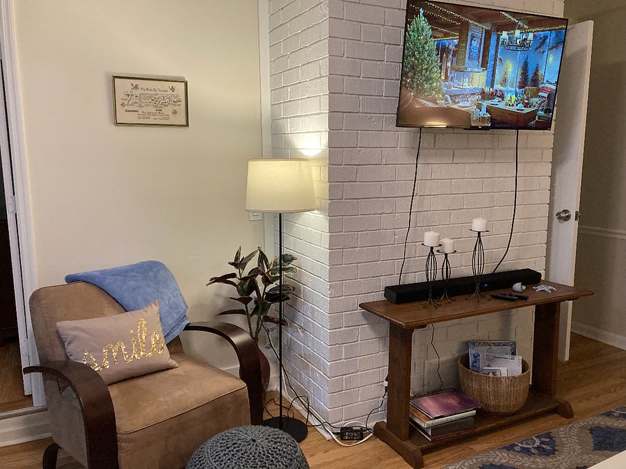 Enjoy the reading nook, and a TV with swivel-mount