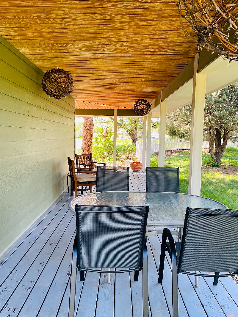 Your north porch is your private space with views of the mountains and our pool area. It has seating, a dining table and bbq with utensils.