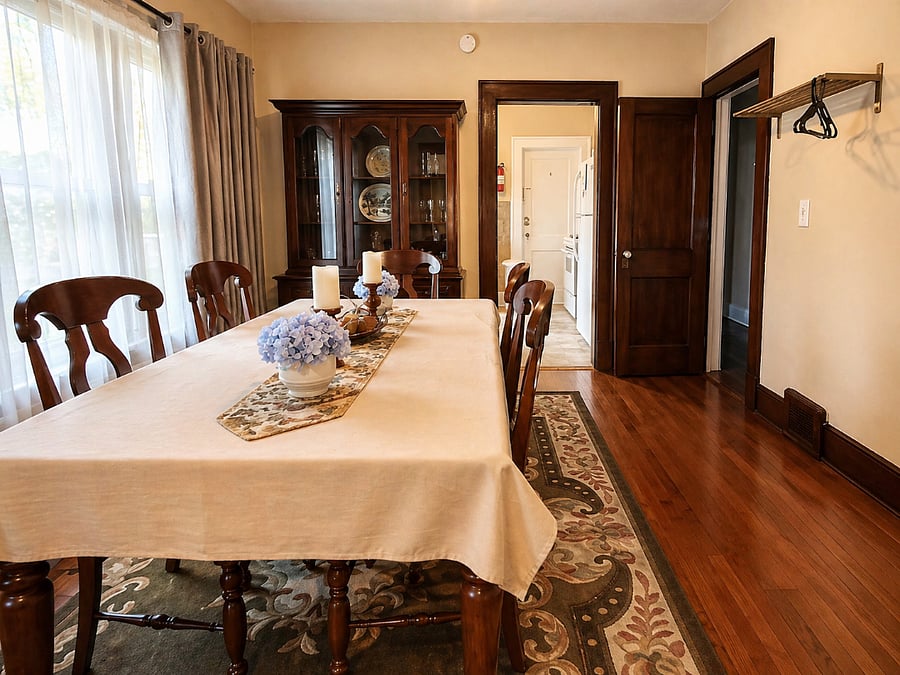 Large dining room with seating for 6