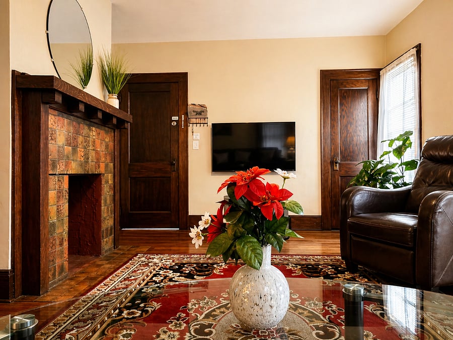 Living room with 55 inch smart tv