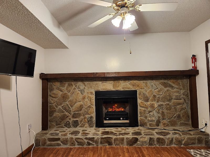 An impressive fireplace.