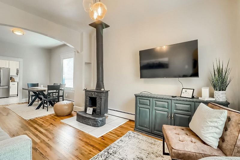 living room with 50" Smart TV