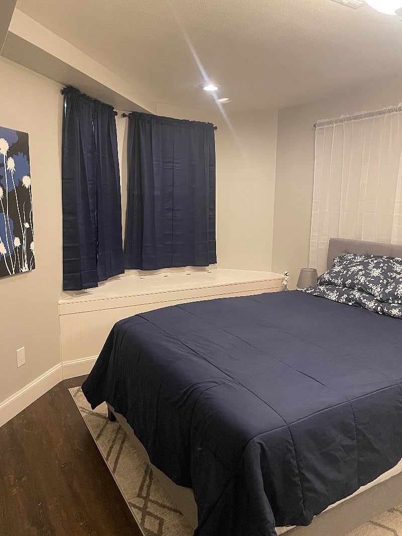 Black-out curtains in the bedroom.