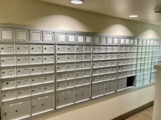 Mailboxes in the lobby