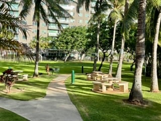 Walking pathways with sitting areas