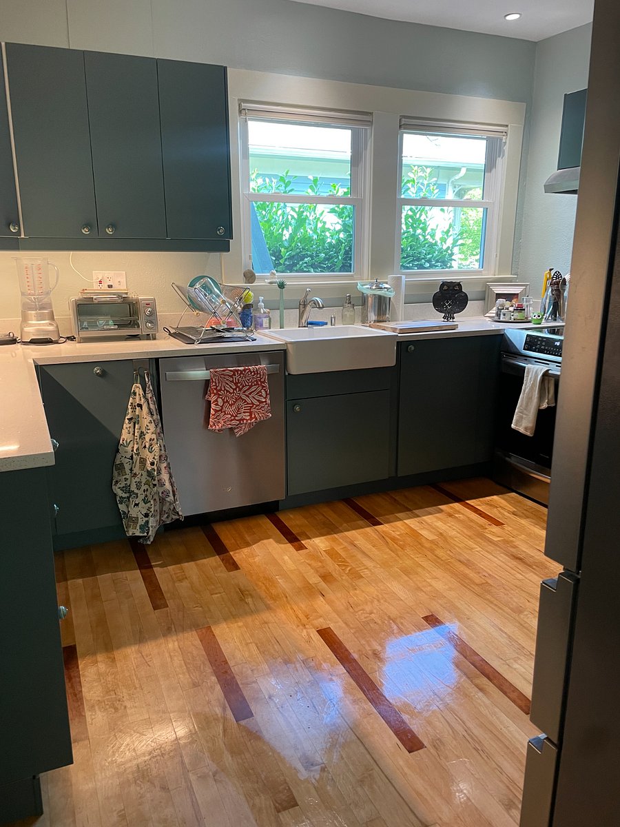 Kitchen remodel completed in April 2024. Includes all new cabinets, countertops, sink, induction range, new fridge, refinished maple floors
