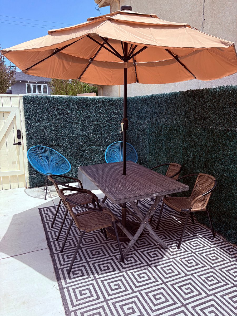 Outdoor dining with Umbrella for shade