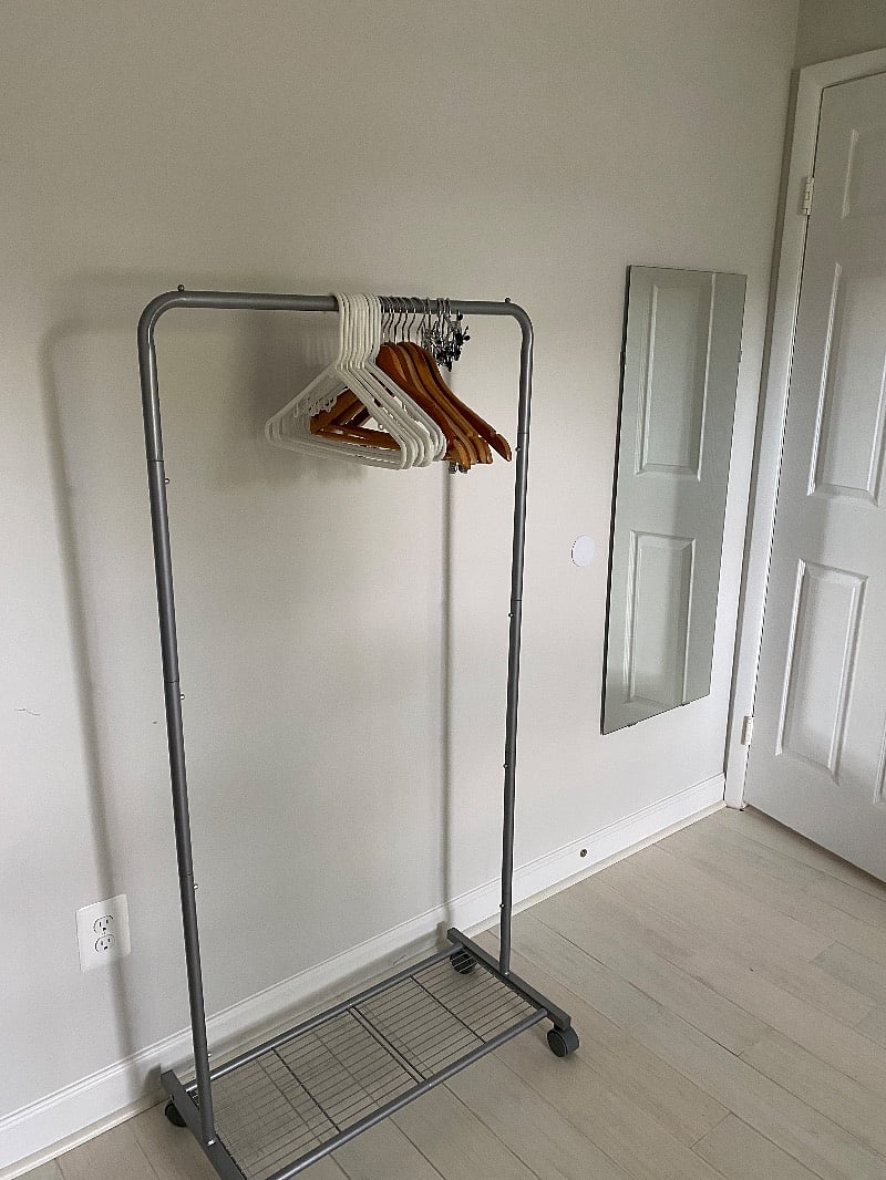 Clothing rack available for extra hanging space.