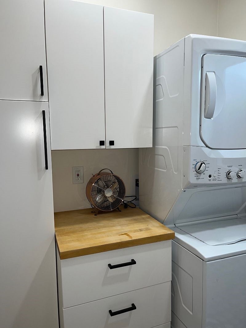 New Stack Washer/Dryer and more storage cabinets 