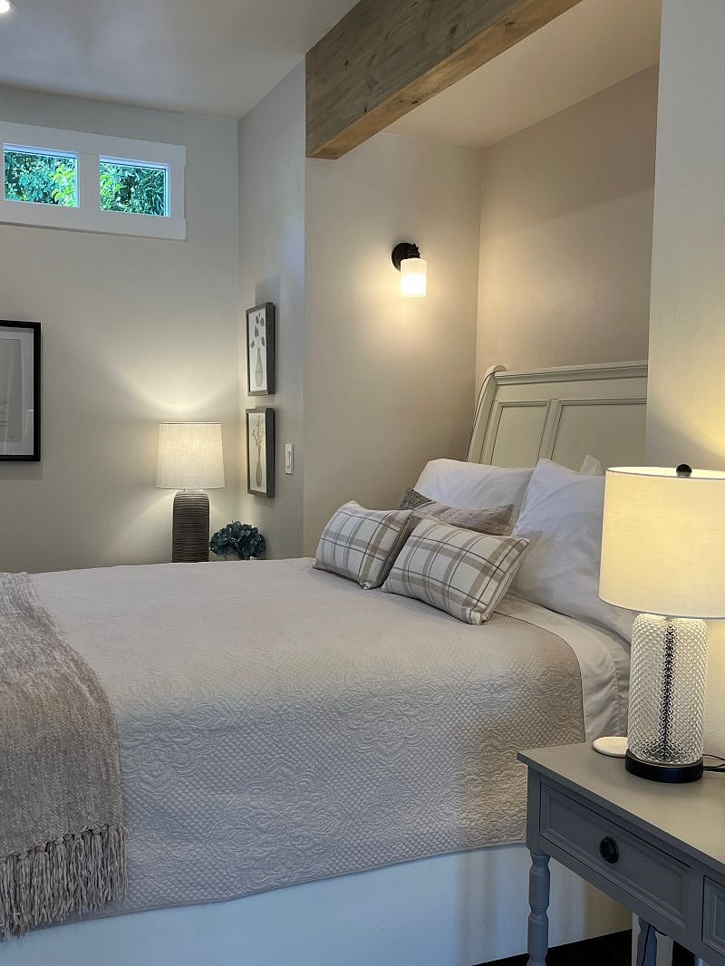 Comfy Bed with good light for reading.