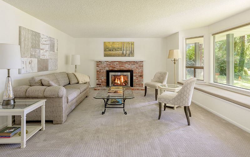 Living room with gas fireplace.