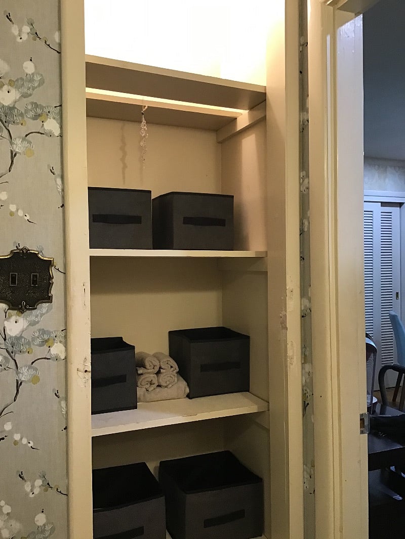 Bath storge closets are floor-to- ceiling, very deep & have a light.