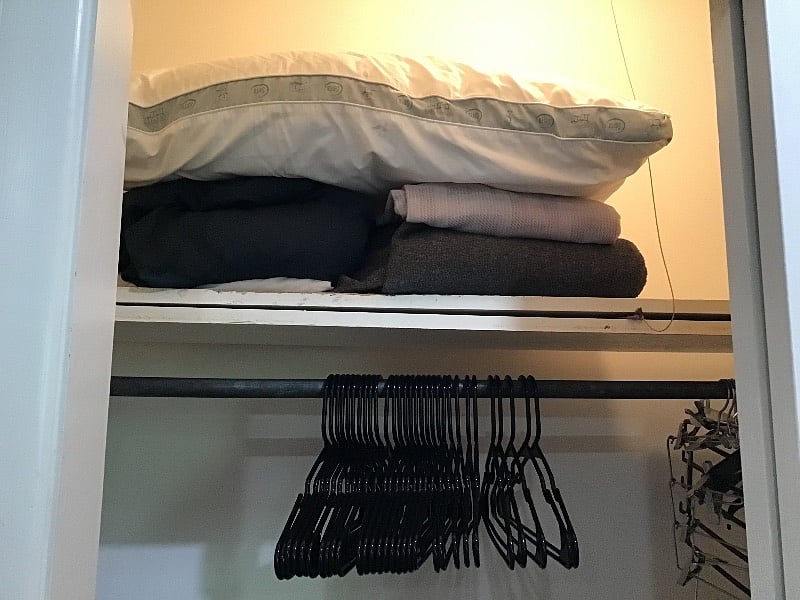 Extra hangers, pillow, 2nd sheet set and blankets.