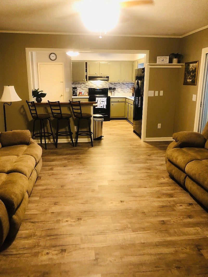 Family room looking into the kitchen.