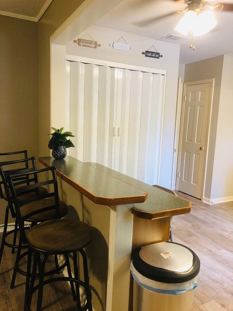 Island with barstools.