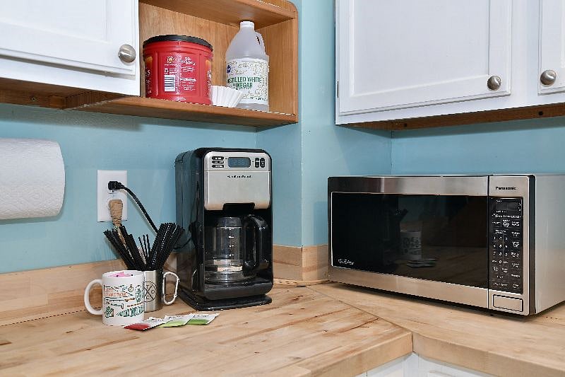 Coffee pot and microwave available for your use. There is also an electric tea kettle for use.