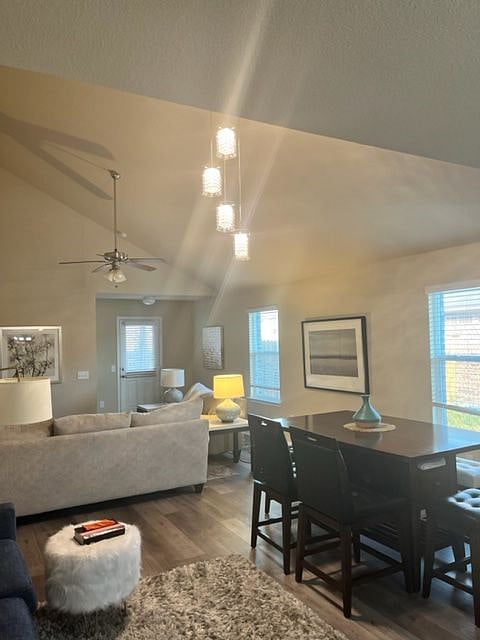 View from kitchen with island