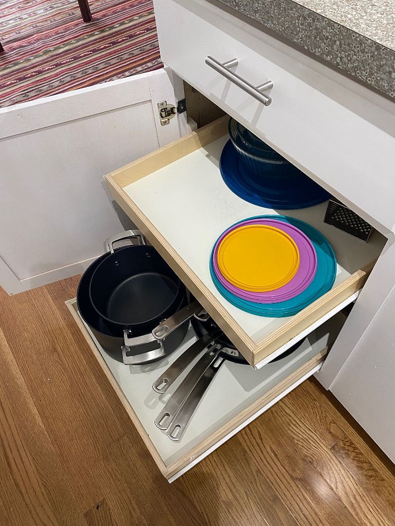 Drawers are pullouts so no need to search on your hands and knees!