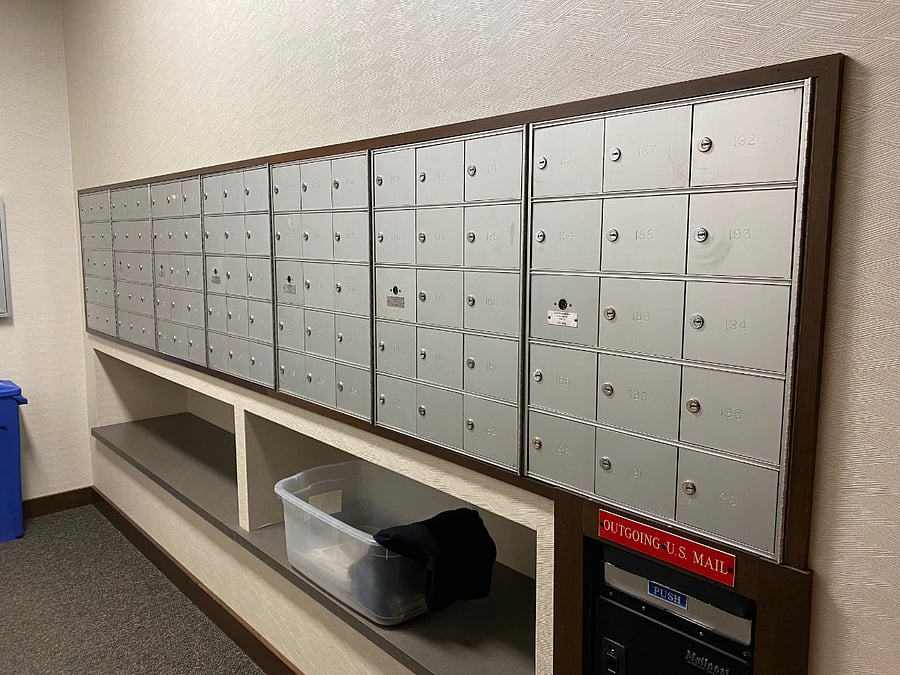 Mailboxes are located on floor one; separate from the mailboxes is a secure room where delivered packages are kept until picked up.