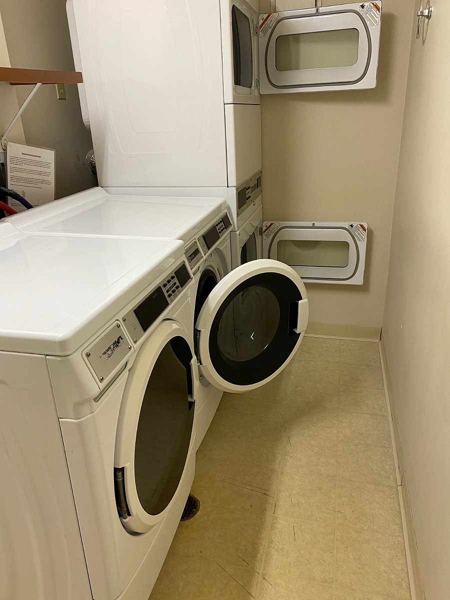 Each laundry on each floor features two commercial washers and dryers.  With two of each, one is able to get laundry done in half the time!!