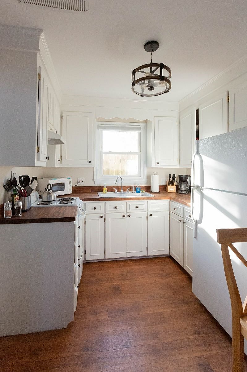 Fully equipped kitchen with full sized fridge and freezer